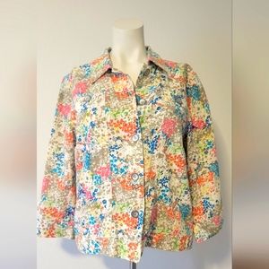 Christopher&Banks Womens Multicolor Floral Print Button Front  Jacket sv m EUC